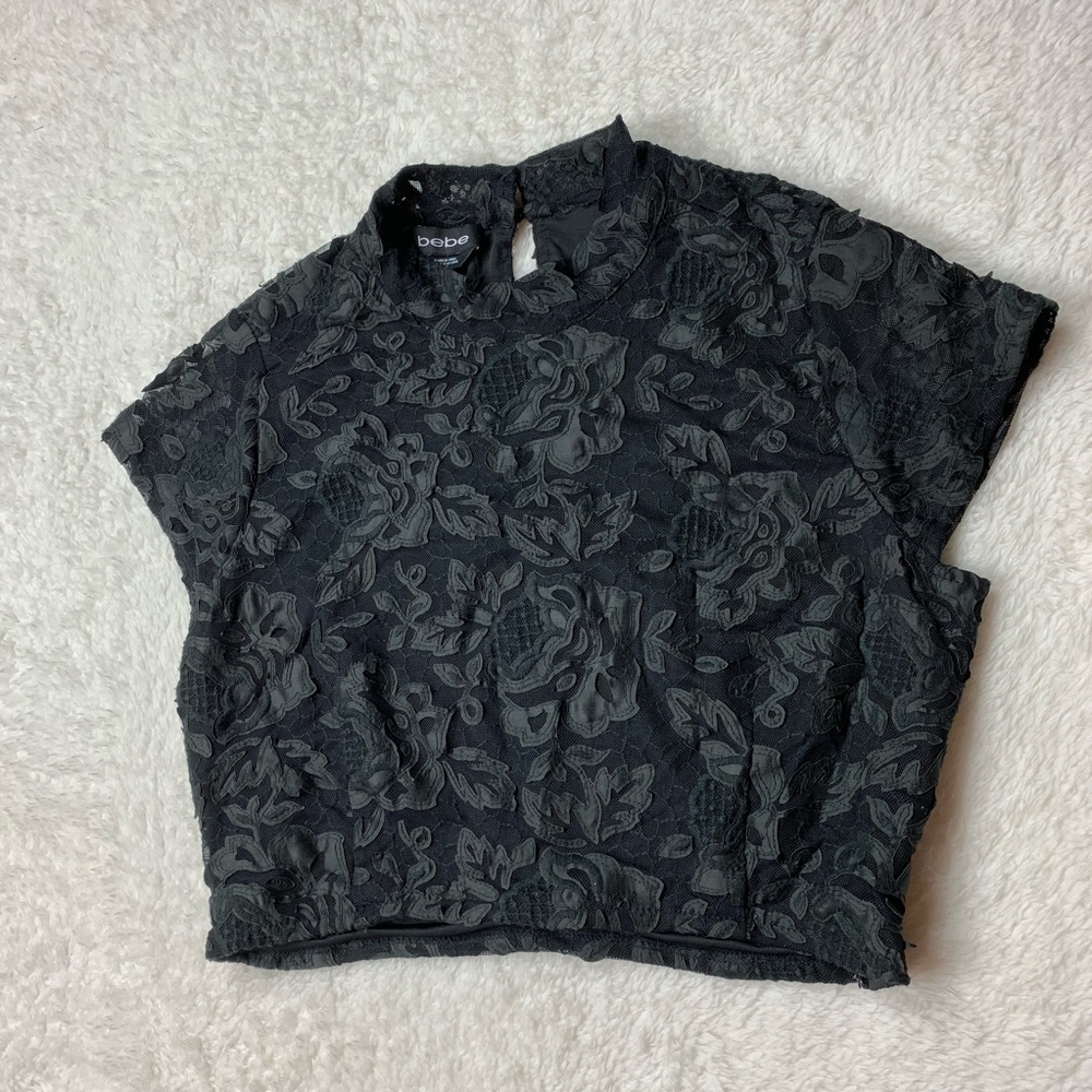 Bebe Black Floral Crop Top Size Large
